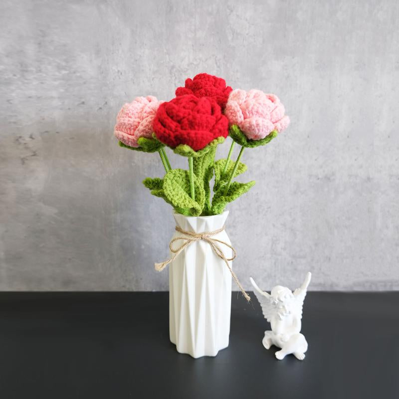 Handmade Crochet Roses,7Pcs Crochet Tulip Bouquet,Indoor Decoration Artificial Flower Bouquet,Mother'S Day Gift, Gifts for Loved Ones, Home Decorations, Ornaments