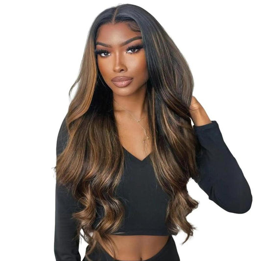 Nadula Highlight Balayage Body Wave Wig 7X5 Lace Human Hair Easy to Wear Water Wave, Glueless, Natural Scalp Put on and Go Time Saver