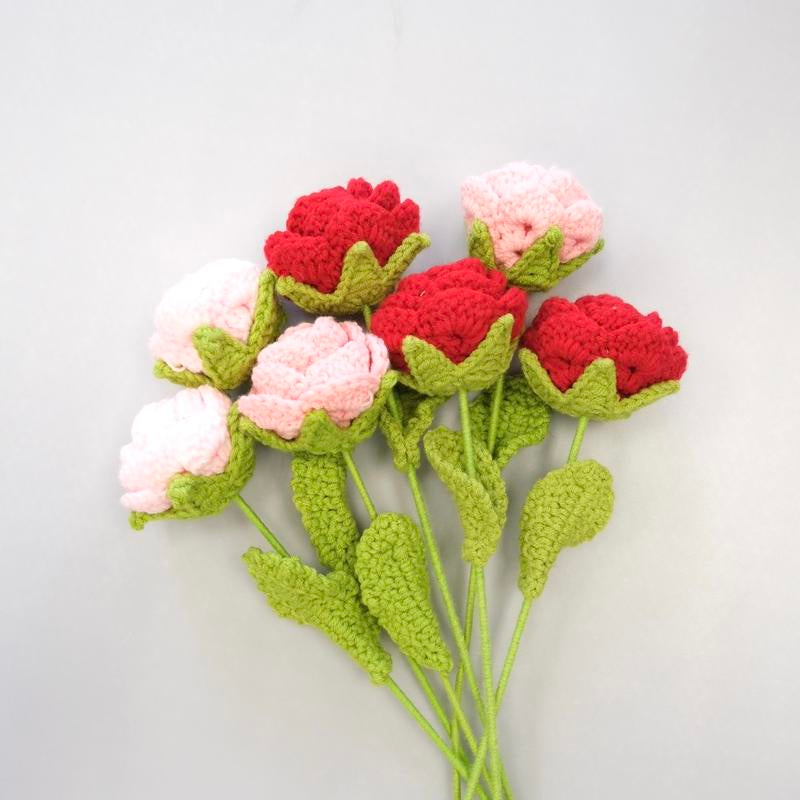 Handmade Crochet Roses,7Pcs Crochet Tulip Bouquet,Indoor Decoration Artificial Flower Bouquet,Mother'S Day Gift, Gifts for Loved Ones, Home Decorations, Ornaments
