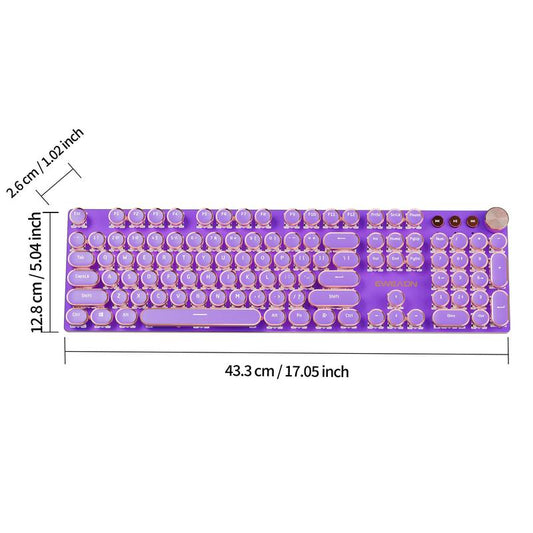 EWEADN V20 Typewriter Wireless Mechanical Keyboard, White Backlit, Steampunk Design, Metal Knob, Triple-Mode Gaming Keyboard