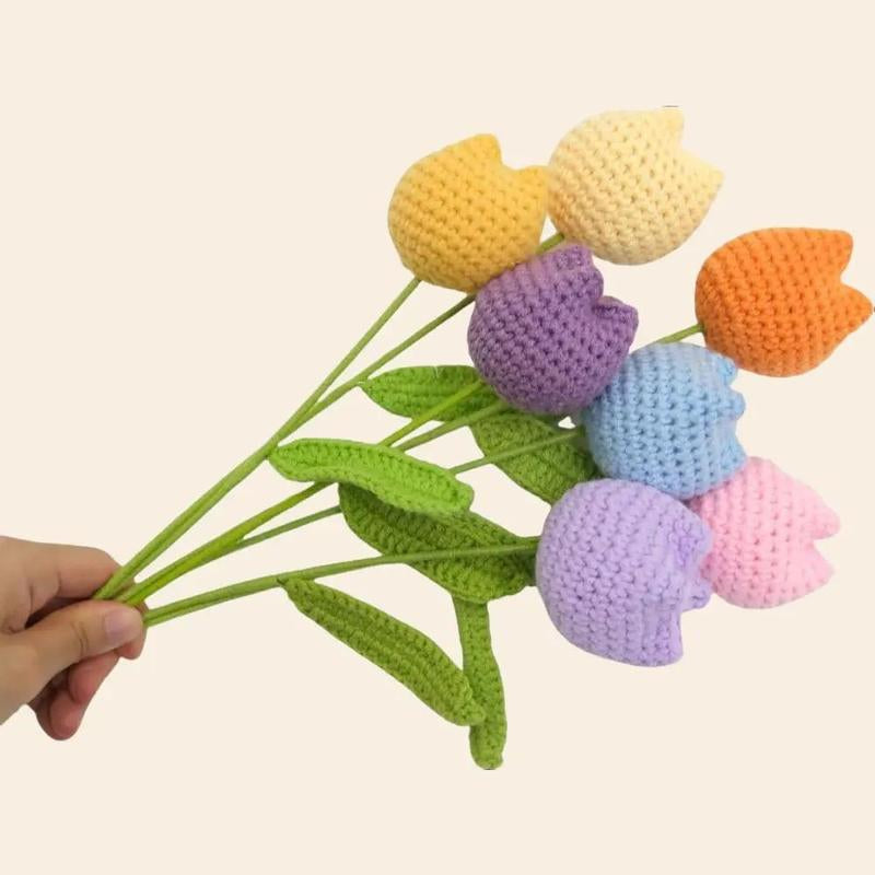 Handmade Crochet Roses,7Pcs Crochet Tulip Bouquet,Indoor Decoration Artificial Flower Bouquet,Mother'S Day Gift, Gifts for Loved Ones, Home Decorations, Ornaments