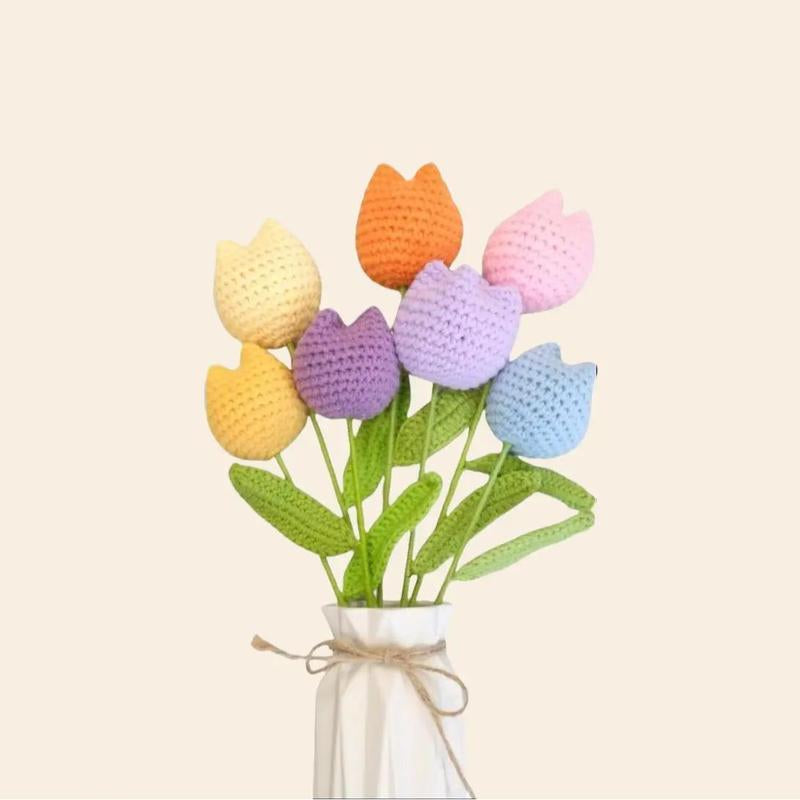 Handmade Crochet Roses,7Pcs Crochet Tulip Bouquet,Indoor Decoration Artificial Flower Bouquet,Mother'S Day Gift, Gifts for Loved Ones, Home Decorations, Ornaments