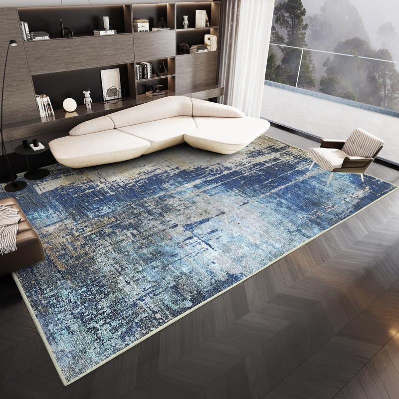 Washable Area Rug, Area Rug for Living Room, Soft Area Rug for Bedroom, Abstract Design, Stain Resistant Rugs, TPR Anti-Slip Backing, Non Shedding, Blue Area Rug