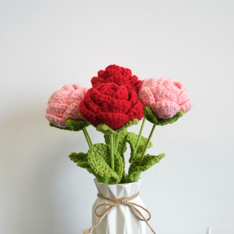 Handmade Crochet Roses,7Pcs Crochet Tulip Bouquet,Indoor Decoration Artificial Flower Bouquet,Mother'S Day Gift, Gifts for Loved Ones, Home Decorations, Ornaments