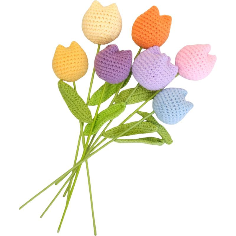 Handmade Crochet Roses,7Pcs Crochet Tulip Bouquet,Indoor Decoration Artificial Flower Bouquet,Mother'S Day Gift, Gifts for Loved Ones, Home Decorations, Ornaments