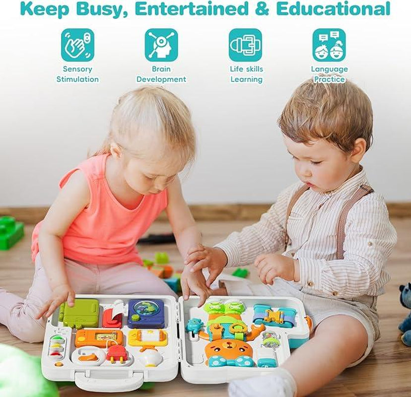 Montessori Busy Board for 1-3 Year Olds - Musical Sensory Toy for Motor Skills, Learning Travel, Perfect Gift for Boys & Girls 12-18 Months