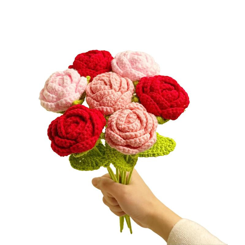 Handmade Crochet Roses,7Pcs Crochet Tulip Bouquet,Indoor Decoration Artificial Flower Bouquet,Mother'S Day Gift, Gifts for Loved Ones, Home Decorations, Ornaments