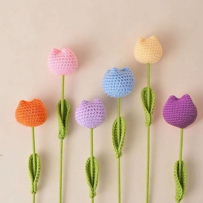 Handmade Crochet Roses,7Pcs Crochet Tulip Bouquet,Indoor Decoration Artificial Flower Bouquet,Mother'S Day Gift, Gifts for Loved Ones, Home Decorations, Ornaments