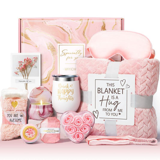 Mayicivo Mother'S Day Gifts Birthday Gifts for Women Self Care Gifts Get Well Soon Gifts Relaxing Spa Gifts Care Package Unique Anniversary Gifts Basket Kit with Flannel Blanket for Mother Wife Bset Friend Sister Her
