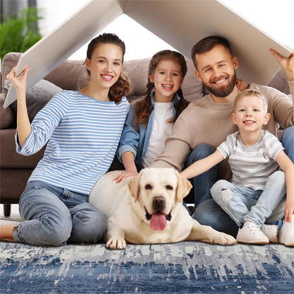 Washable Area Rug, Area Rug for Living Room, Soft Area Rug for Bedroom, Abstract Design, Stain Resistant Rugs, TPR Anti-Slip Backing, Non Shedding, Blue Area Rug