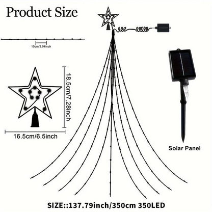 Solar Powered Waterfall Decorative Light, Star Waterfall Tree Light 8 Modes, Suitable for Outdoor Decoration Garden Yard Terrace Holiday Decoration