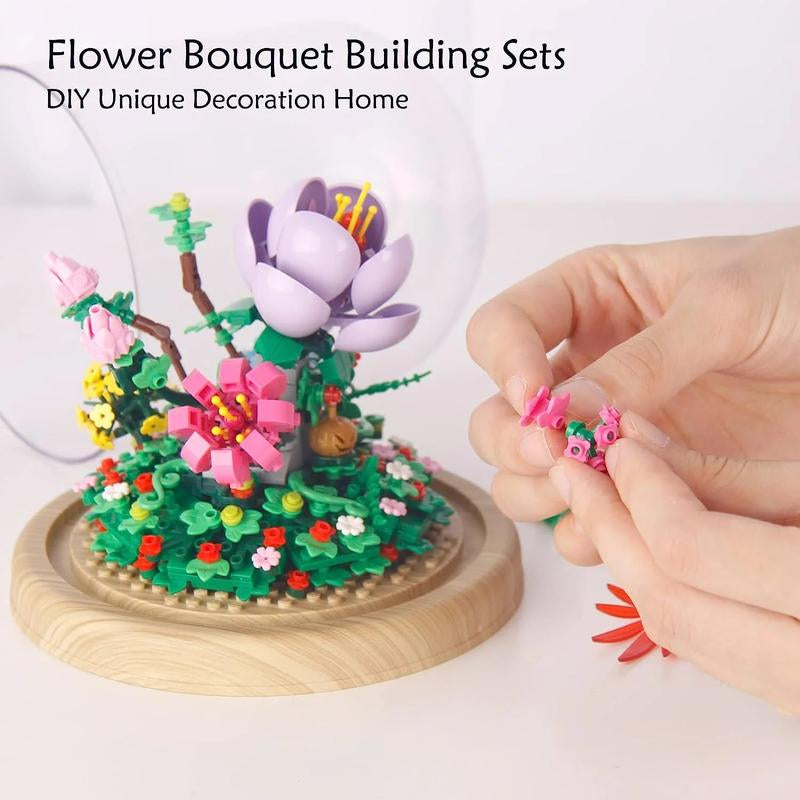 Bonsai Building Block Set - 602 Pcs Violet Building Blocks with Simulated Violet Flower, Includes Exquisite Gift Box for Home Decoration