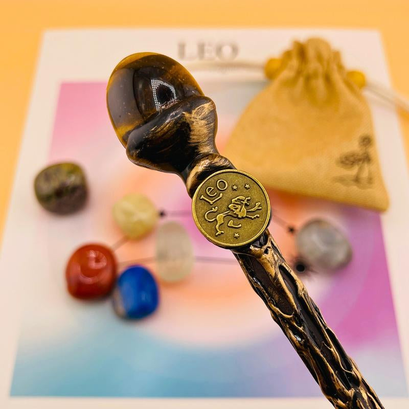 [Magic Crystal] Zodiac Crystal Magic Wand (With No Light) and Zodiac Crystal Stones Set - Handcrafted Wand & Constellation Stones - Cosplay, Magic Props, Gemstone Collection, Party Supplies, Fun Fidget Toy, Holiday Decor - Gift for Christmas, New Year