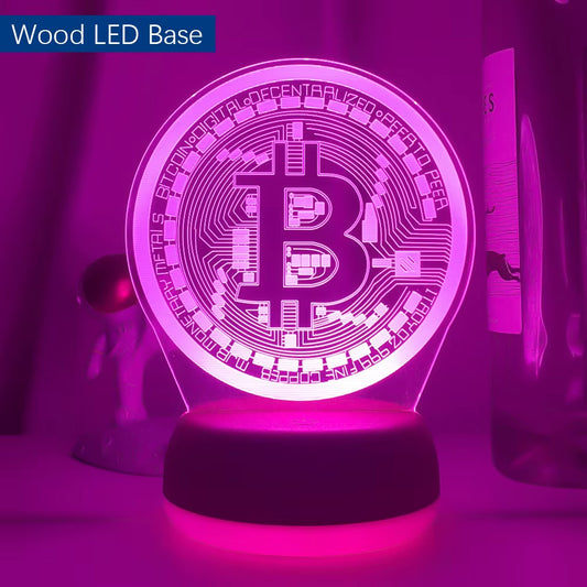 Acrylic Led Night Light Bitcoin for Room Decorative Nightlight Touch Sensor 7 Color Changing Battery Powered Table Night Lamp 3D