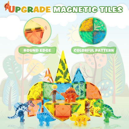 Magnetic Tiles Dinosaur Set,Animals Magnet Building Blocks Toys,Stem Educational Toy Gifts for Boys and Girls,Birthday Present for Kids