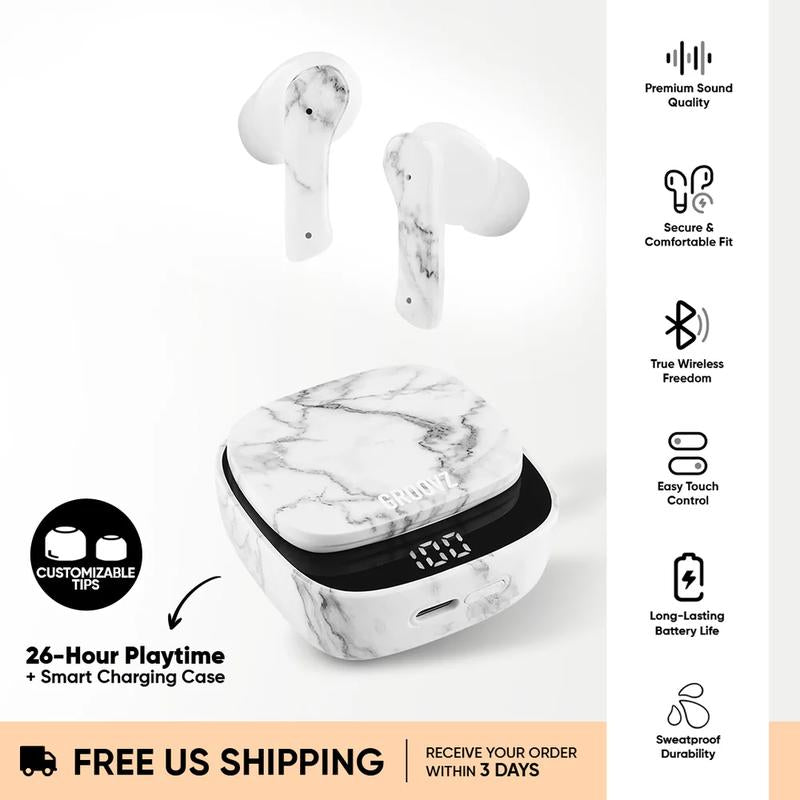 Groovz True Wireless Earbuds | 26-Hour Playtime + Smart Charging Case