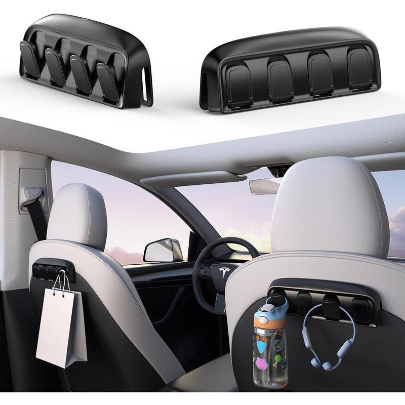 2-Pack Foldable Hidden Car Seat Hooks for Tesla Model Y and 3 Accessories 2025 2024 2023 2022 2021 Upgraded Anti-Drop Hangers Bags Purses