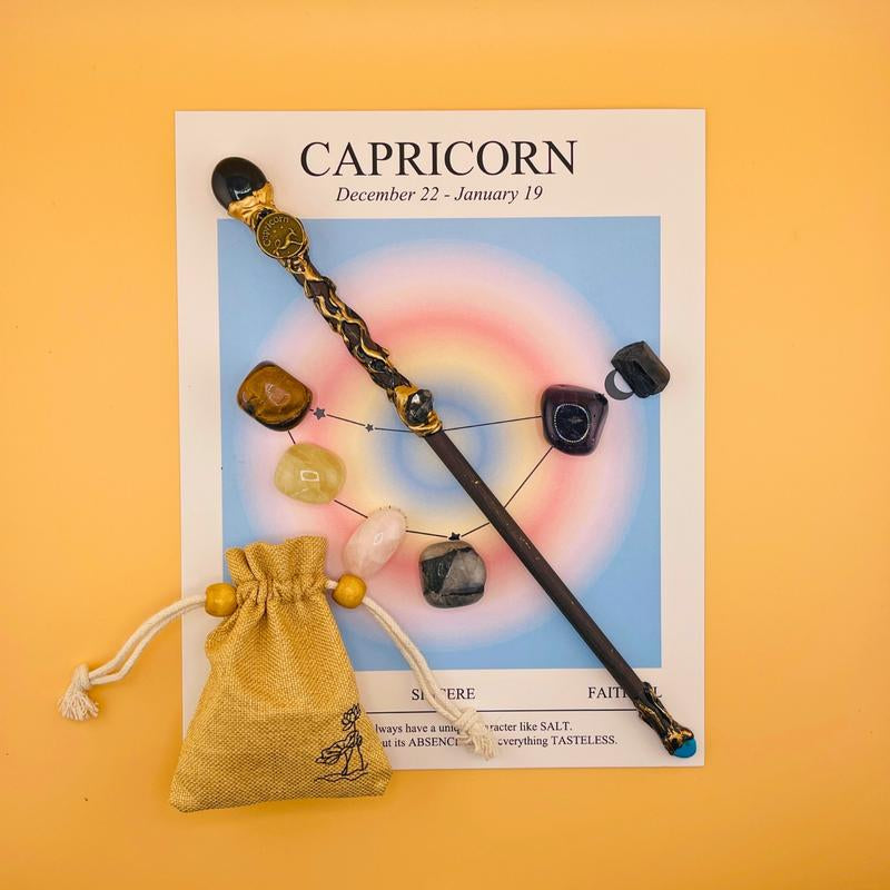[Magic Crystal] Zodiac Crystal Magic Wand (With No Light) and Zodiac Crystal Stones Set - Handcrafted Wand & Constellation Stones - Cosplay, Magic Props, Gemstone Collection, Party Supplies, Fun Fidget Toy, Holiday Decor - Gift for Christmas, New Year