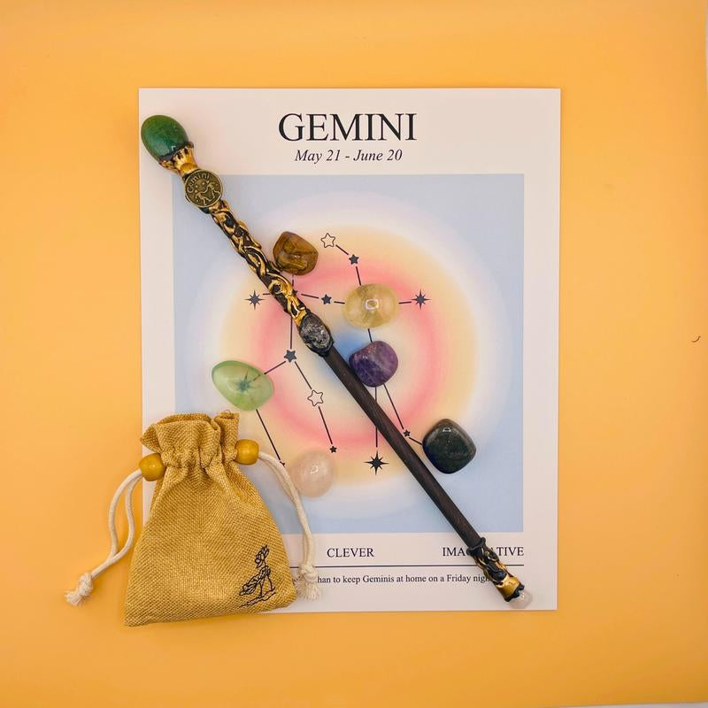 [Magic Crystal] Zodiac Crystal Magic Wand (With No Light) and Zodiac Crystal Stones Set - Handcrafted Wand & Constellation Stones - Cosplay, Magic Props, Gemstone Collection, Party Supplies, Fun Fidget Toy, Holiday Decor - Gift for Christmas, New Year