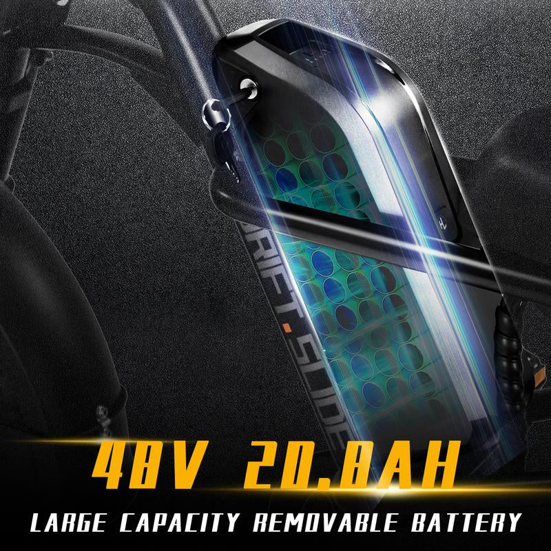 DRIFT.SLIDE 1500W Peak Power Electric Bike for Adults, 28 MPH 60 Miles Electric Moped Style Bike, 48V 20.8 Ah UL 2849 Removable Battery, 7 Speed 20" All Terrain Fat Tire Ebike (J1) Bicycle Light