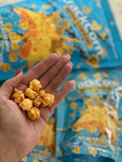 Krackcorn Popcorn Large 6-Pack Bundle + a FREE Bag! Three Flavors. Original Caramel. Cheddar Cheese. Jalapeno Heat. Award Winning Snack. Family Business. Gluten Free. Non-Gmo Corn. No High Fructose.
