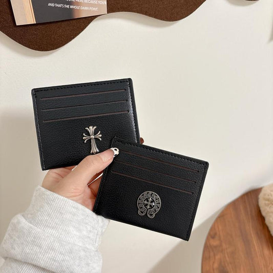 【Free-Ship】Cross Heart Card Holder, Cowhide Leather Card Holder, Cross Logo Wallet, Gothic Cross Chrome Cross Leather Card Holder Pattern, Cowhide Leather Cross, Gift for Boyfriend, Dad, Husband, Birthday Gift Idea