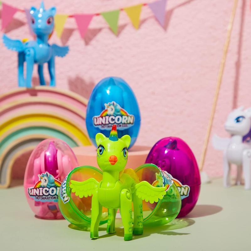 8 Pack Pre Filled 3.5" Easter Egg with Unicorn Deformation Toys, Easter Party Favor for Girls Toddlers Kids Egg Hunt, Basket Stuffers Filler, Classroom Prize Supplies