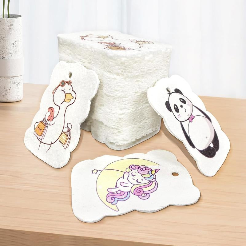 9 Pack Cartoon Dish Sponges for Washing, Eco Friendly Heavy Duty Kitchen Sponges, Compressed Non-Scratch Scrub with Ropes for Household, Cookware, Bathroom, Car Wash Sponge Funny Cut-Outs for Kids