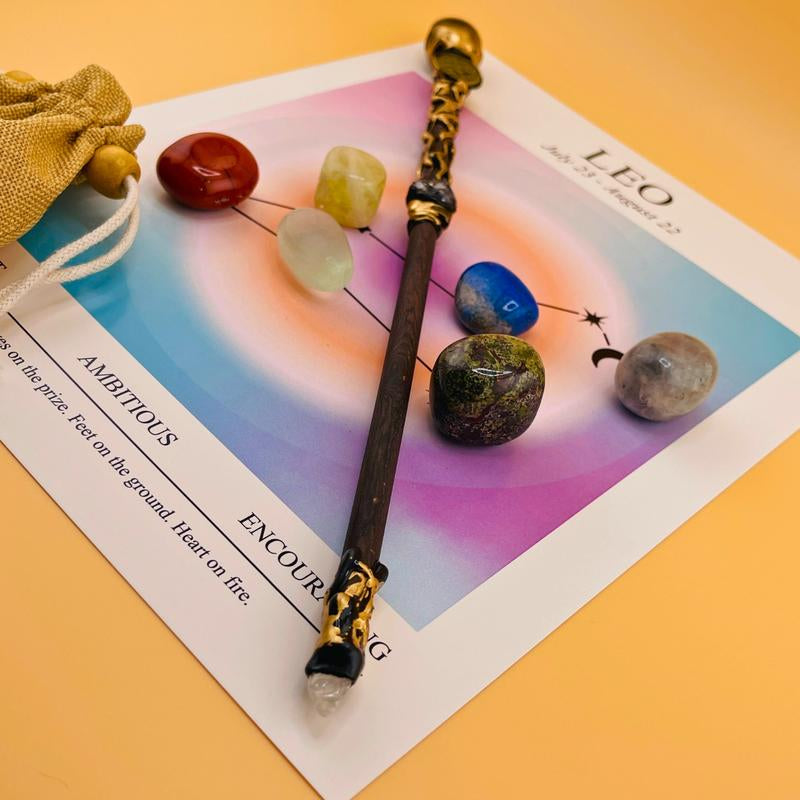 [Magic Crystal] Zodiac Crystal Magic Wand (With No Light) and Zodiac Crystal Stones Set - Handcrafted Wand & Constellation Stones - Cosplay, Magic Props, Gemstone Collection, Party Supplies, Fun Fidget Toy, Holiday Decor - Gift for Christmas, New Year