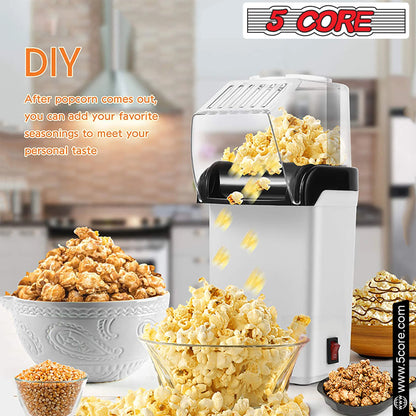 5 Core Popcorn Machine 16 Cup Hot Air Popper Mini Portable Electric Pop Corn Maker White