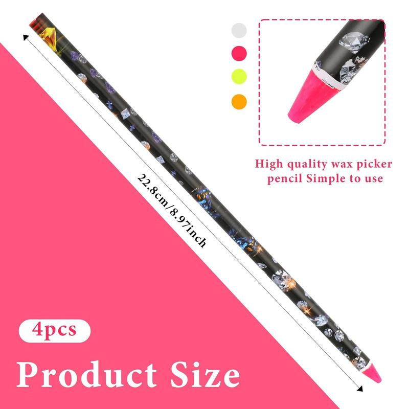 4 Count Rhinestone Picker Tool Rhinestone Applicator Adhesive Wax Pencil Art Tools Pick up Tools Point Drill Pen Dotting Wax Pencil with Pencil Sharpener for Art DIY