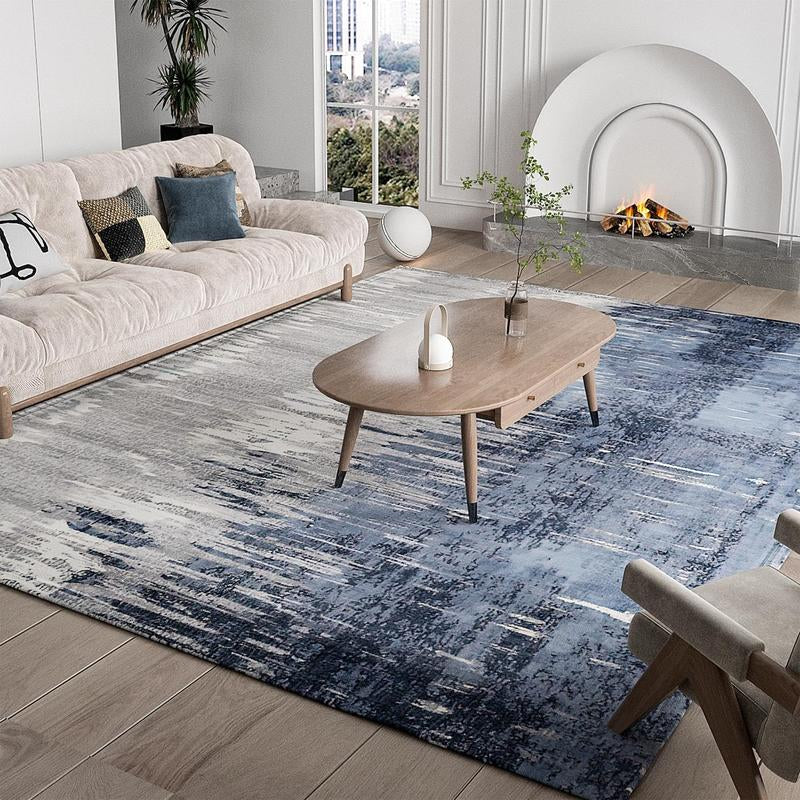 Washable Area Rug, Area Rug for Living Room, Soft Area Rug for Bedroom, Abstract Design, Stain Resistant Rugs, TPR Anti-Slip Backing, Non Shedding, Blue Area Rug