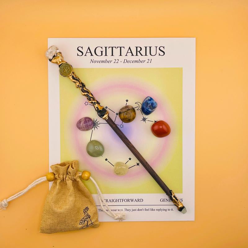 [Magic Crystal] Zodiac Crystal Magic Wand (With No Light) and Zodiac Crystal Stones Set - Handcrafted Wand & Constellation Stones - Cosplay, Magic Props, Gemstone Collection, Party Supplies, Fun Fidget Toy, Holiday Decor - Gift for Christmas, New Year