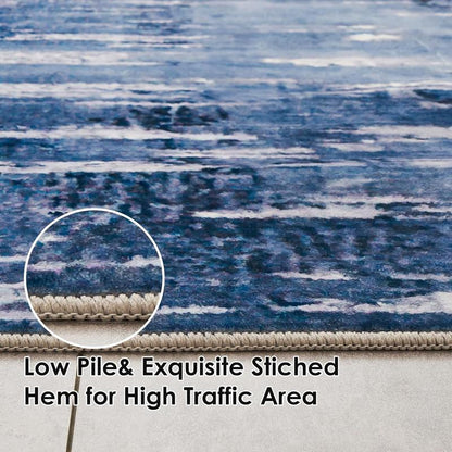 Washable Area Rug, Area Rug for Living Room, Soft Area Rug for Bedroom, Abstract Design, Stain Resistant Rugs, TPR Anti-Slip Backing, Non Shedding, Blue Area Rug