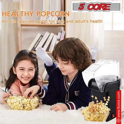 5 Core Popcorn Machine 16 Cup Hot Air Popper Mini Portable Electric Pop Corn Maker Black