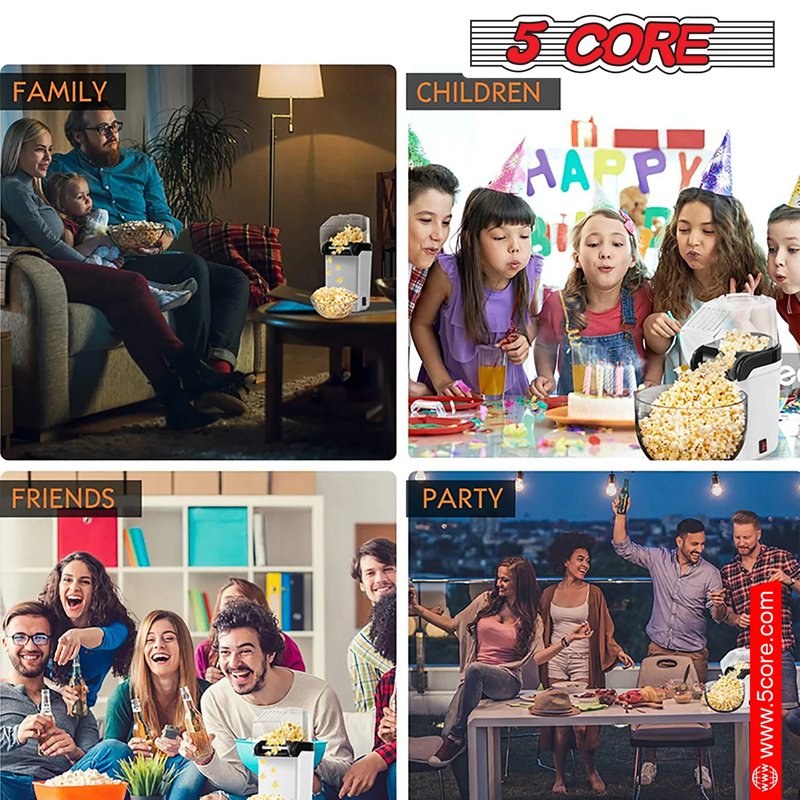 5 Core Popcorn Machine 16 Cup Hot Air Popper Mini Portable Electric Pop Corn Maker Black