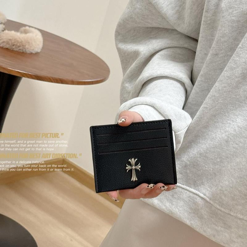 【Free-Ship】Cross Heart Card Holder, Cowhide Leather Card Holder, Cross Logo Wallet, Gothic Cross Chrome Cross Leather Card Holder Pattern, Cowhide Leather Cross, Gift for Boyfriend, Dad, Husband, Birthday Gift Idea