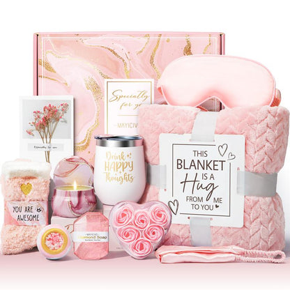 Mayicivo Mother'S Day Gifts Birthday Gifts for Women Self Care Gifts Get Well Soon Gifts Relaxing Spa Gifts Care Package Unique Anniversary Gifts Basket Kit with Flannel Blanket for Mother Wife Bset Friend Sister Her