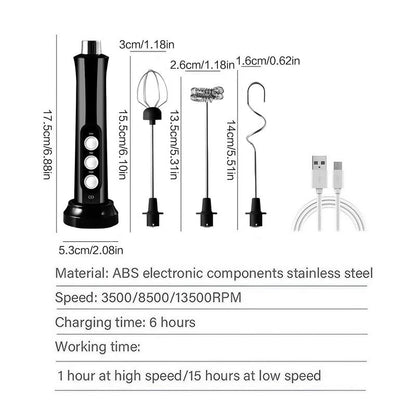 3 in 1 Portable Rechargeable Electric Milk Frother, Handheld High Speed Beverage Mixer, Coffee Frothing Stick, Kitchen Appliances for Home Use