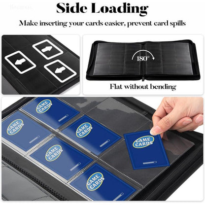 9-Pocket PU Cover Zipper Trading Card Collection Album - Sturdy 360 Side-Loading Binder for MTG, TCG, Sports Cards (Pink)