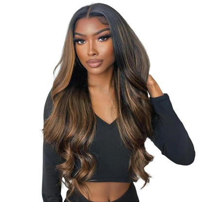 Nadula Highlight Balayage Body Wave Wig 7X5 Lace Human Hair Easy to Wear Water Wave, Glueless, Natural Scalp Put on and Go Time Saver