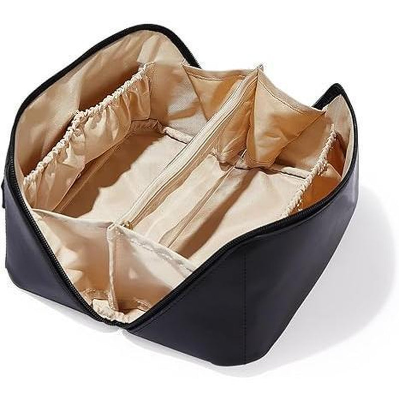 Travel Makeup Bag, Large Capacity Cosmetic Bags for Women, Waterproof Portable Pouch Open Flat Toiletry Bag Make up Organizer with Divider and Handle