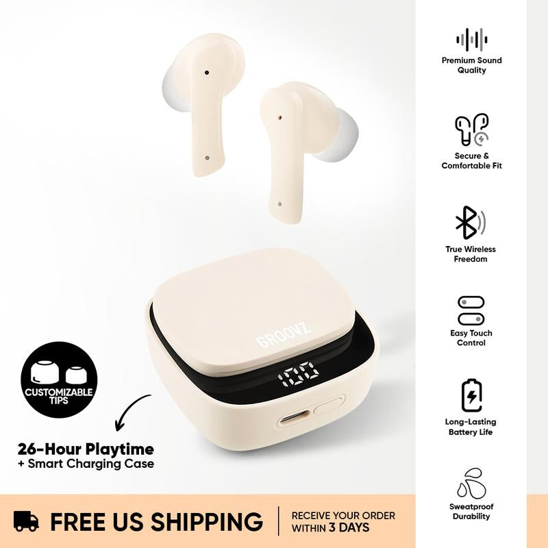 Groovz True Wireless Earbuds | 26-Hour Playtime + Smart Charging Case