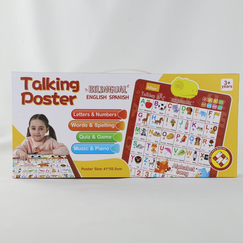 Kids' English-Spanish Alphabet Poster - Fun Bilingual Learning for ABC & Basic Vocabulary with Number Chart, Perfect for Early Education Educational Language Learning Toy