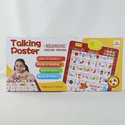 Kids' English-Spanish Alphabet Poster - Fun Bilingual Learning for ABC & Basic Vocabulary with Number Chart, Perfect for Early Education Educational Language Learning Toy