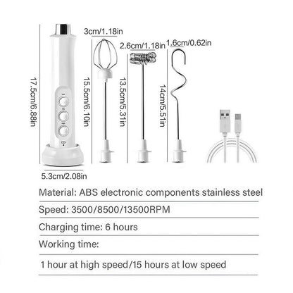 3 in 1 Portable Rechargeable Electric Milk Frother, Handheld High Speed Beverage Mixer, Coffee Frothing Stick, Kitchen Appliances for Home Use