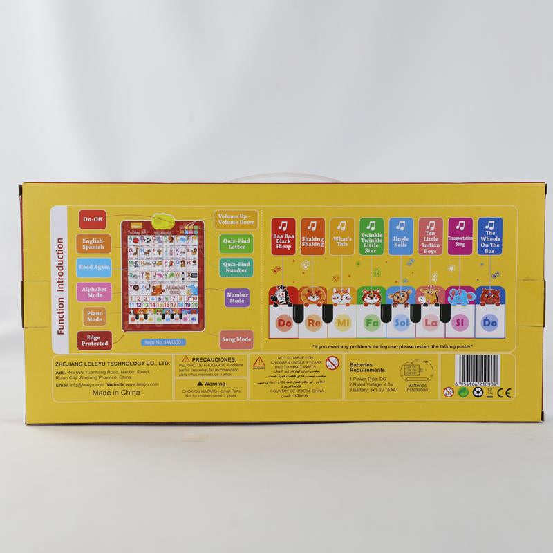 Kids' English-Spanish Alphabet Poster - Fun Bilingual Learning for ABC & Basic Vocabulary with Number Chart, Perfect for Early Education Educational Language Learning Toy