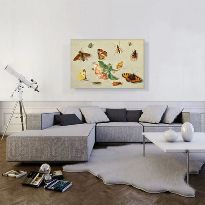 Butterflies Moths a Dragonfly and Insects with a Spring of Apple Blossoms