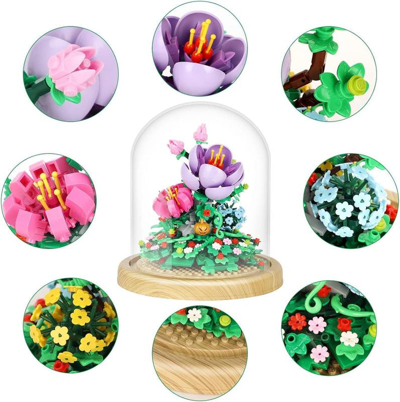 Bonsai Building Block Set - 602 Pcs Violet Building Blocks with Simulated Violet Flower, Includes Exquisite Gift Box for Home Decoration
