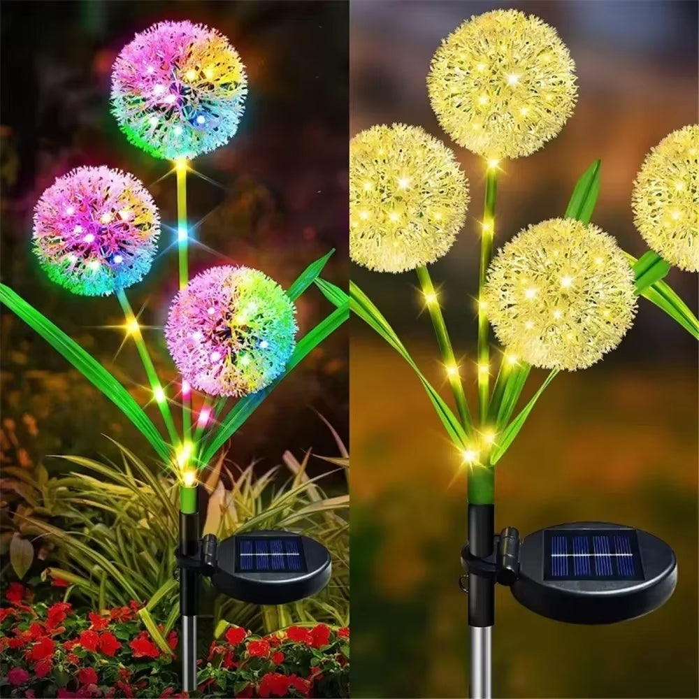 Solar Outdoor Dandelion Lights, LED Color Scallion Ball Lights, Lawn Lights, for Garden, Patio, Walkway, Lawn Decoration